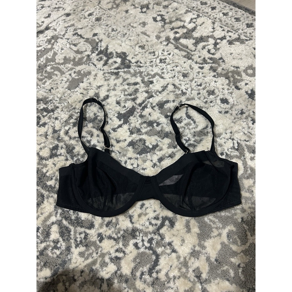 Auden Black Unlined Demi Coverage Underwire Sheer Mesh No Padding Bra-34-B